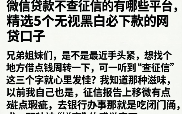 微信贷款不查征信的有哪些平台，精选5个无视黑白必下款的网贷口子