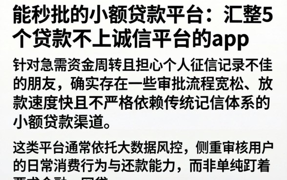 能秒批的小额贷款平台，汇整5个贷款不上诚信平台的app
