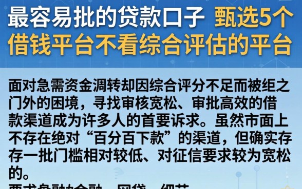 最容易批的贷款的口子，甄选5个借钱平台不看综合评估的平台