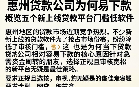 惠州贷款公司为何易下款，概览五个新上线贷款平台门槛低软件