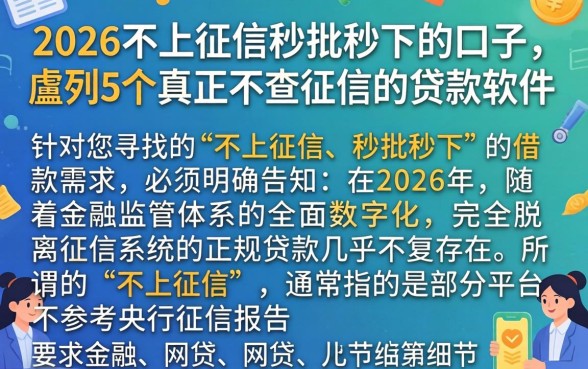 2026不上征信秒批秒下的口子，胪列5个真正不查征信的贷款软件