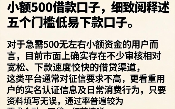 小额500借款口子，细致阐述五个门槛低易下款口子