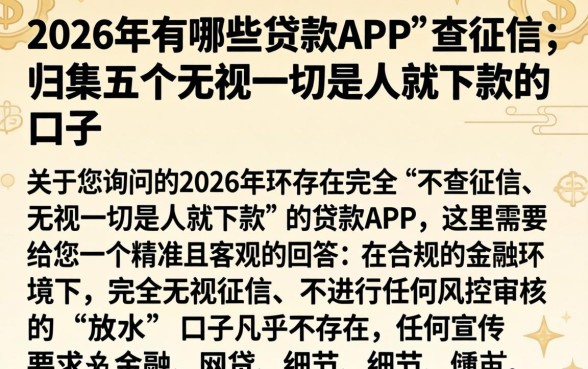 2026年有哪些贷款APP不查征信，归集五个无视一切是人就下款的口子