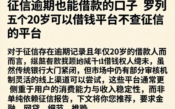 征信逾期也能借款的口子,罗列五个20岁可以借钱平台不查征信的平台