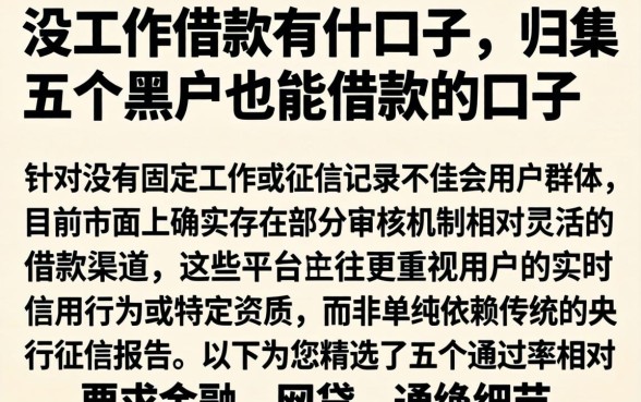 没工作借款有什口子,归集五个黑户也能借款的口子