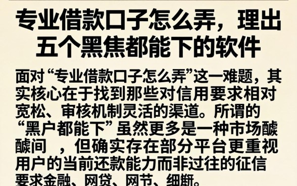 专业借款口子怎么弄，理出五个黑户都能下的软件