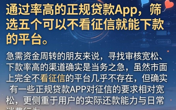通过率高的正规贷款app，筛选五个可以不看征信就能下款的平台
