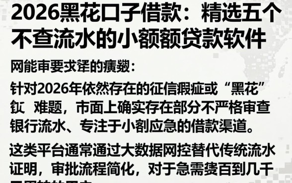 2026黑花口子借款，精选五个不查流水的小额度贷款软件