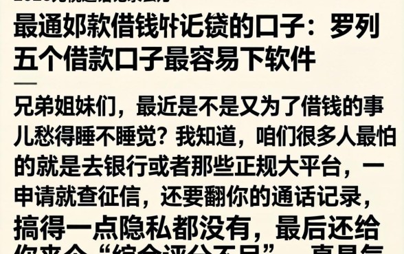 2026无视通话记录的口子，罗列五个借款口子最容易下软件