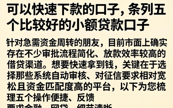 可以快速下款的口子，条列五个比较好的小额贷款口子