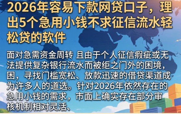 2026年容易下款的网贷口子，理出5个急用小钱不求征信流水轻松贷的软件