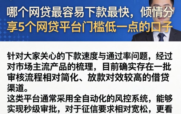 哪个网贷最容易下款最快，倾情分享5个网贷平台门槛低一点的口子