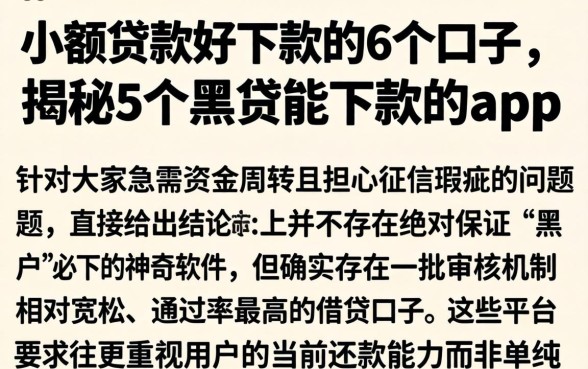 小额贷款好下款的6个口子，揭秘5个黑户能下款的app