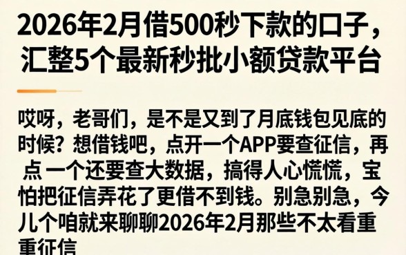 2026年2月借500秒下款的口子，汇整5个最新秒批小额贷款平台