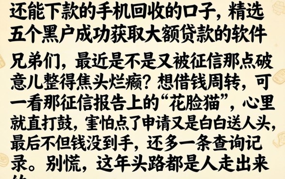 还能下款的手机回收的口子,精选五个黑户成功获取大额贷款的软件