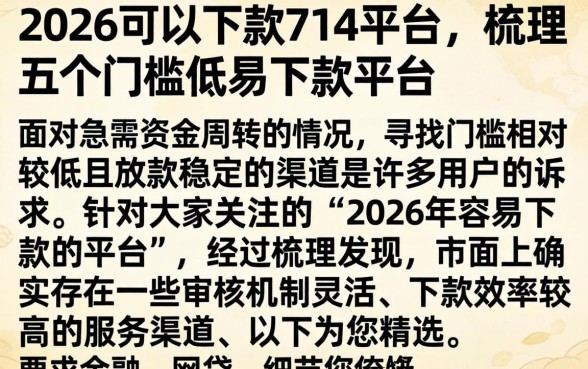 2026可以下款的714平台，梳理五个门槛低易下款平台