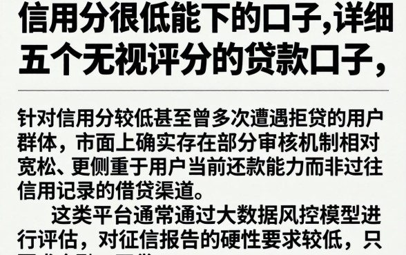 信用分很低能下的口子，详细阐述五个无视评分的贷款口子