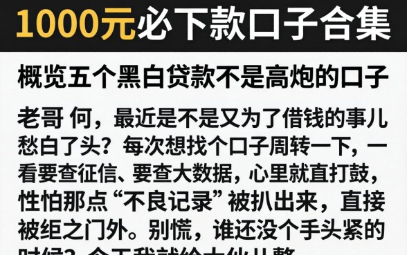 1000元必下款的口子合集，概览五个黑白贷款不是高炮的口子