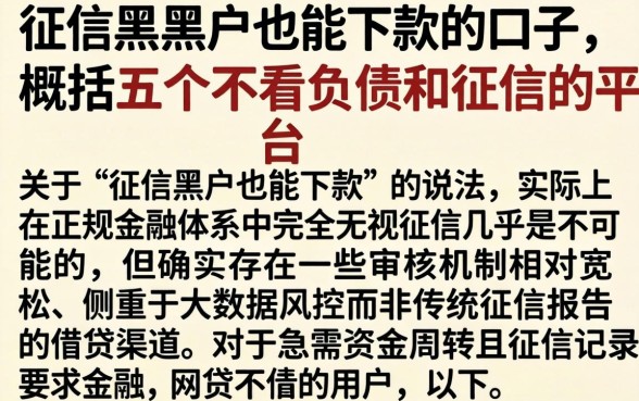 征信黑黑户也能下款的口子，概括五个不看负债和征信的平台