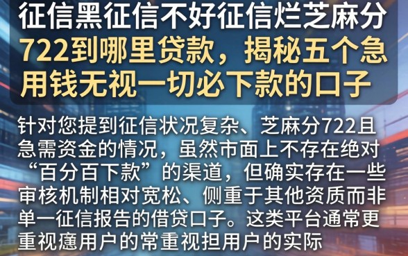 征信黑征信不好征信烂芝麻分722到哪里贷款，揭秘五个急用钱无视一切必下款的口子