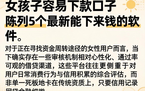 女孩子容易下款的口子，陈列5个最新能下来钱的软件