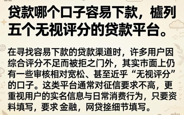 贷款哪个口子容易下款，胪列五个无视评分的贷款平台