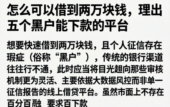 怎么可以借到两万块钱,理出五个黑户能下款的平台