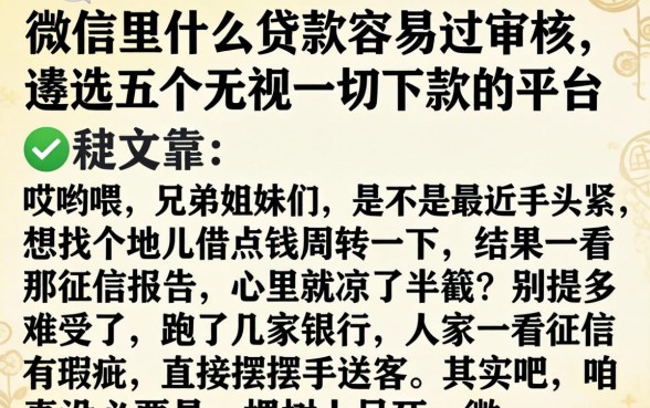 微信里什么贷款容易过审核，遴选五个无视一切下款的平台