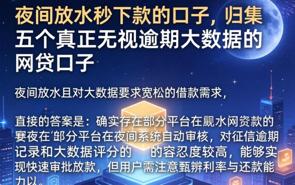 夜间放水秒下款的口子，归集五个真正无视逾期大数据的网贷口子