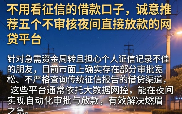 不用看征信的借款口子，诚意推荐五个不审核夜间直接放款的网贷平台