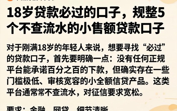 18岁贷款必过的口子，规整5个不查流水的小额度贷款口子