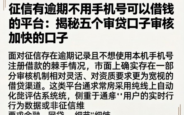 征信有逾期不用手机号可以借钱的平台，揭秘五个审贷口子审核加快的口子