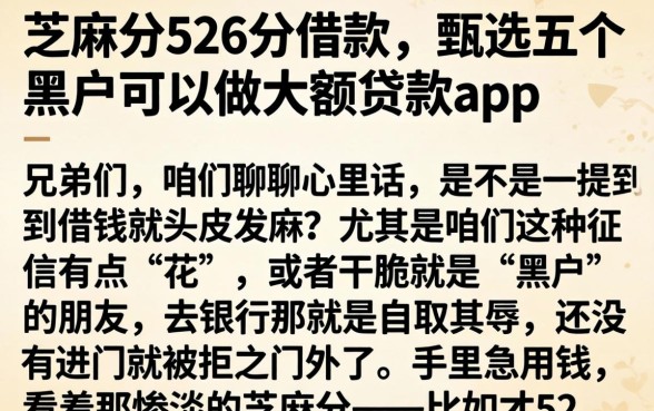 芝麻分526分借款，甄选五个黑户可以做大额贷款app