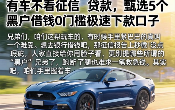 有车不看征信的贷款，甄选5个黑户借钱0门槛极速下款口子
