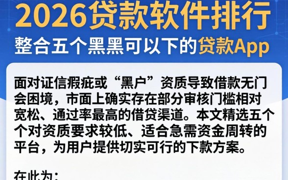 2026贷款软件排行，整合五个黑户可以下的贷款app