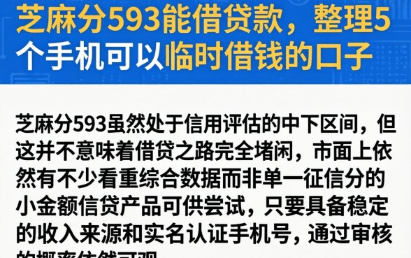 芝麻分593能借贷款，整理5个手机可以临时借钱的口子