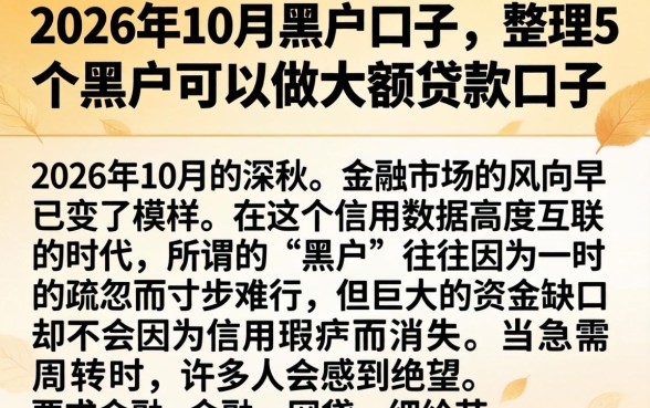 2026年10月黑户口子，整理5个黑户可以做大额贷款口子