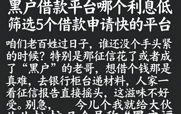 黑户借款平台哪个利息低，筛选5个借款申请快的平台
