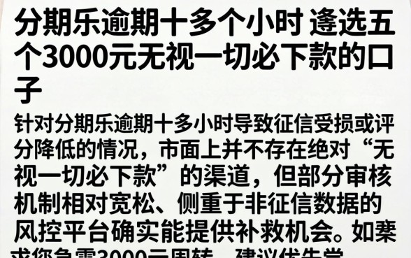 分期乐逾期十多个小时，遴选五个3000元无视一切必下款的口子