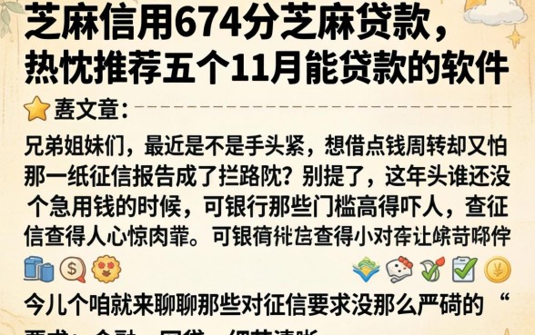 芝麻信用674分芝麻贷款，热忱推荐五个11月能贷款的软件