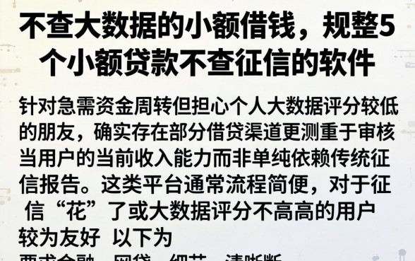 不查大数据的小额借钱,规整5个小额贷款不查征信的软件