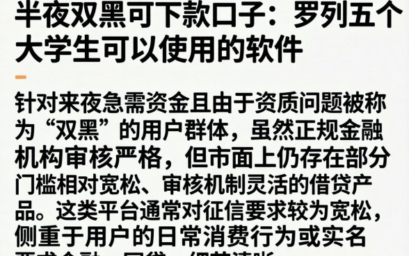 半夜双黑可下款的口子，罗列五个大学生可以使用的软件