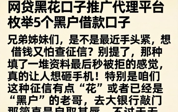 网贷黑花口子推广代理平台，枚举5个黑户借款口子
