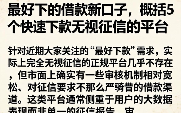 最好下的借款新口子,概括5个快速下款无视征信的平台