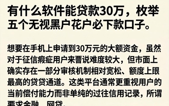 有什么软件能贷款30万,枚举五个无视黑户花户必下款口子