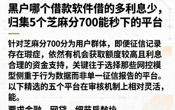 黑户哪个借款软件借的多利息少，归集5个芝麻分700能秒下的平台