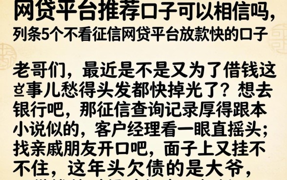 网贷平台推荐的口子可以相信吗，条列5个不看征信网贷平台放款快的口子