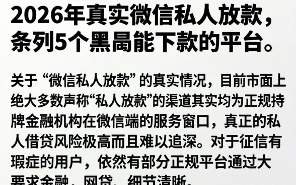 2026年真实微信私人放款，条列5个黑户能下款的平台
