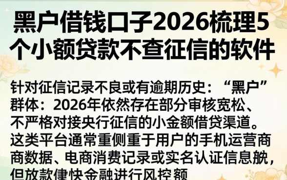 黑户借钱口子2026,梳理5个小额贷款不查征信的软件