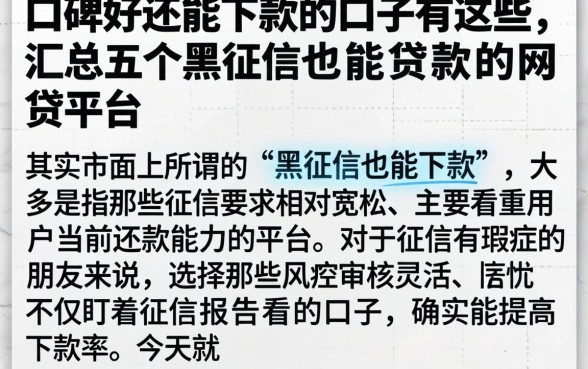 口碑好还能下款的口子有这些，汇总五个黑征信也能贷款的网贷平台
